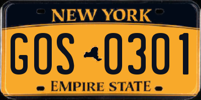 NY license plate GOS0301