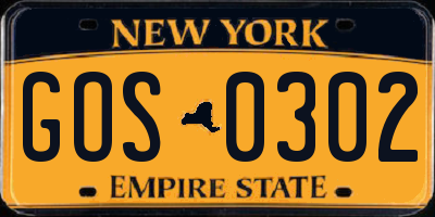NY license plate GOS0302