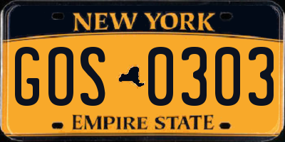 NY license plate GOS0303