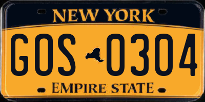 NY license plate GOS0304