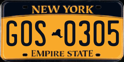 NY license plate GOS0305