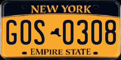 NY license plate GOS0308