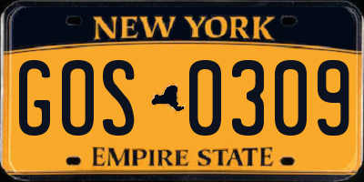 NY license plate GOS0309