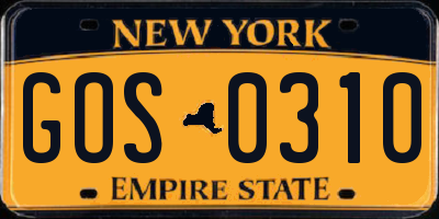 NY license plate GOS0310