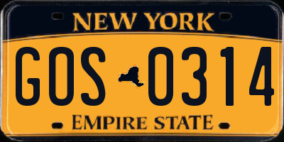 NY license plate GOS0314
