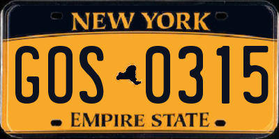 NY license plate GOS0315