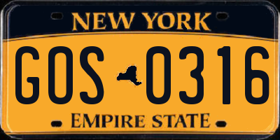 NY license plate GOS0316