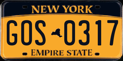 NY license plate GOS0317