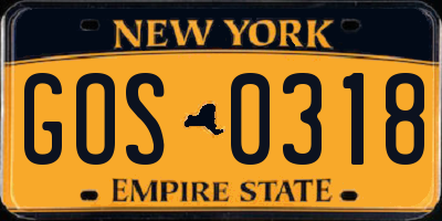 NY license plate GOS0318