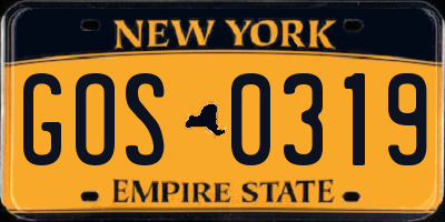 NY license plate GOS0319