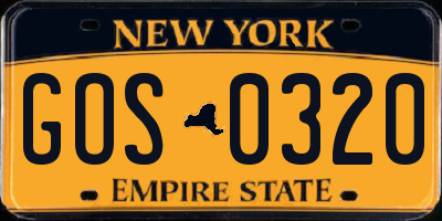 NY license plate GOS0320