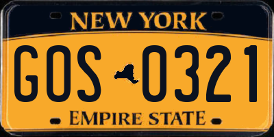 NY license plate GOS0321