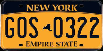 NY license plate GOS0322