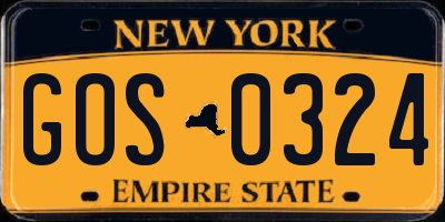 NY license plate GOS0324