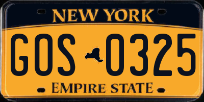 NY license plate GOS0325