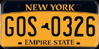 NY license plate GOS0326