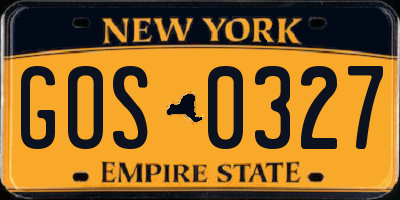 NY license plate GOS0327