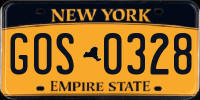 NY license plate GOS0328