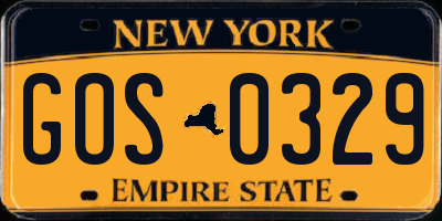 NY license plate GOS0329