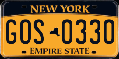NY license plate GOS0330