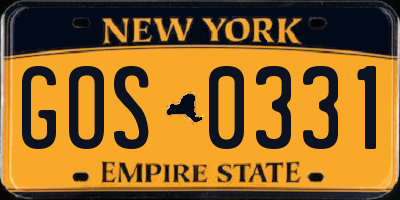 NY license plate GOS0331