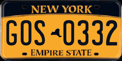 NY license plate GOS0332