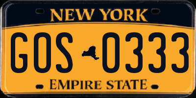 NY license plate GOS0333