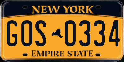 NY license plate GOS0334