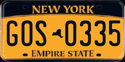 NY license plate GOS0335