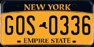 NY license plate GOS0336