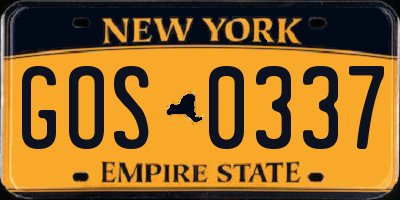 NY license plate GOS0337