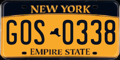 NY license plate GOS0338