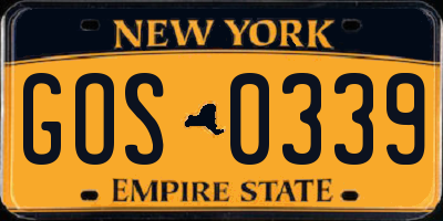 NY license plate GOS0339
