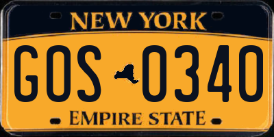 NY license plate GOS0340