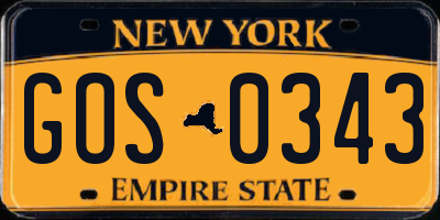 NY license plate GOS0343