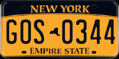 NY license plate GOS0344