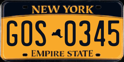 NY license plate GOS0345