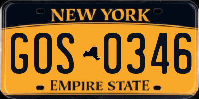 NY license plate GOS0346