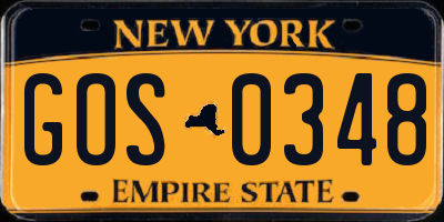 NY license plate GOS0348