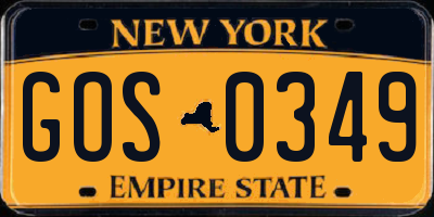 NY license plate GOS0349