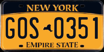 NY license plate GOS0351
