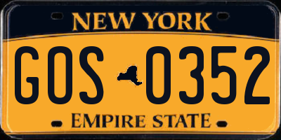 NY license plate GOS0352