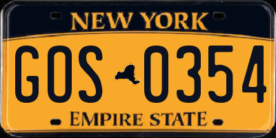 NY license plate GOS0354