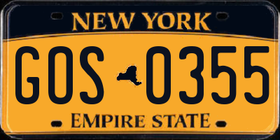 NY license plate GOS0355