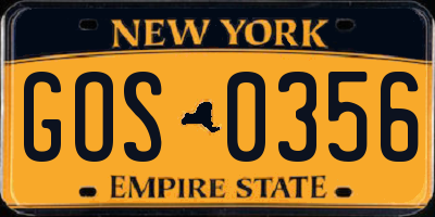 NY license plate GOS0356