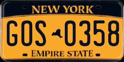 NY license plate GOS0358