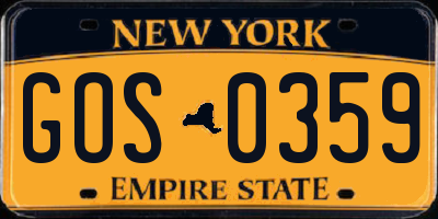 NY license plate GOS0359