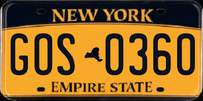 NY license plate GOS0360
