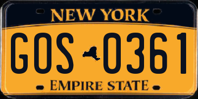 NY license plate GOS0361