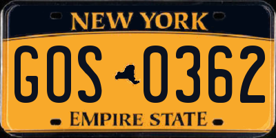 NY license plate GOS0362